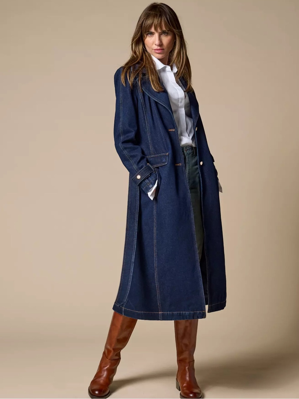 REVOLVE Dark Blue Denim Double-Breasted Trench Coat
